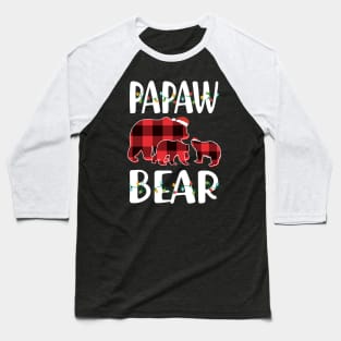 Papaw Bear Red Plaid Christmas Pajama Matching Family Gift Baseball T-Shirt